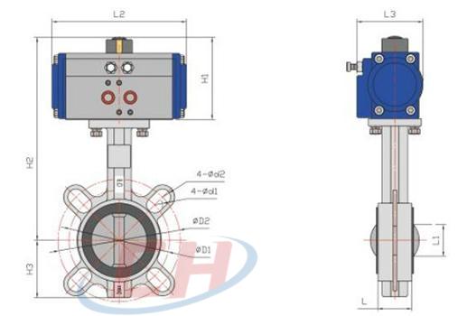 不銹鋼對夾氣動(dòng)蝶閥結(jié)構(gòu)圖